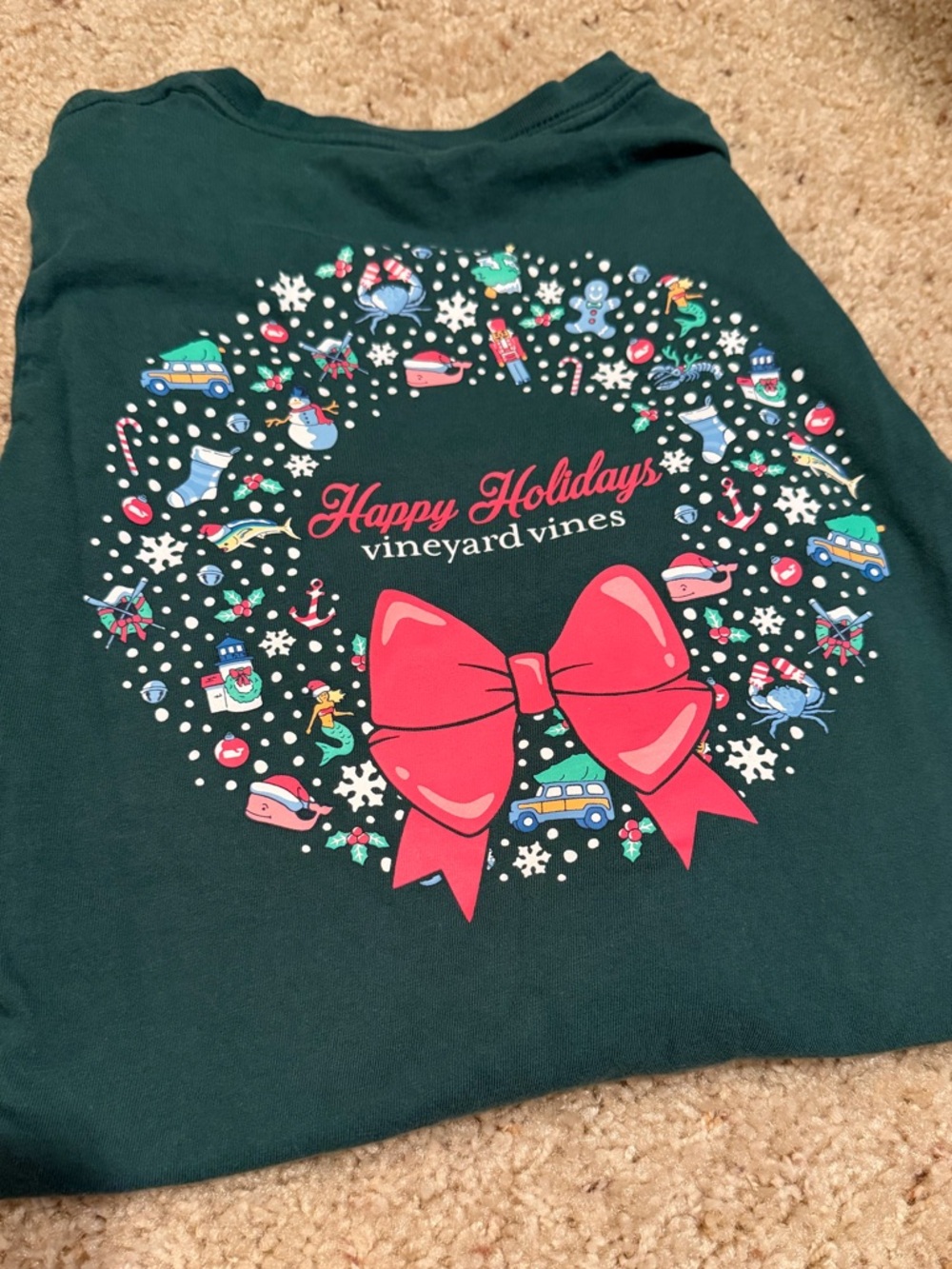 Vineyard Vines Dark Green Holiday Wreath Tee Boys